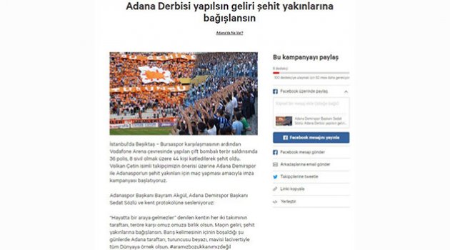 Şehit yakınları için Adana derbisi yapılsın kampanyası