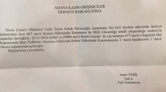 Yeniden açılan "Adana Kadın Girişimciler Derneği" kapatıldı sanılmış