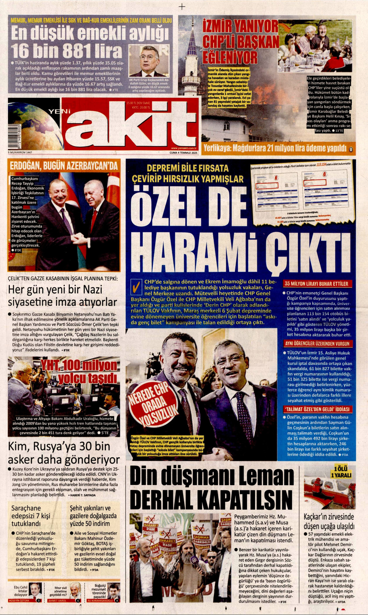 YENİ AKİT Gazete Manşeti